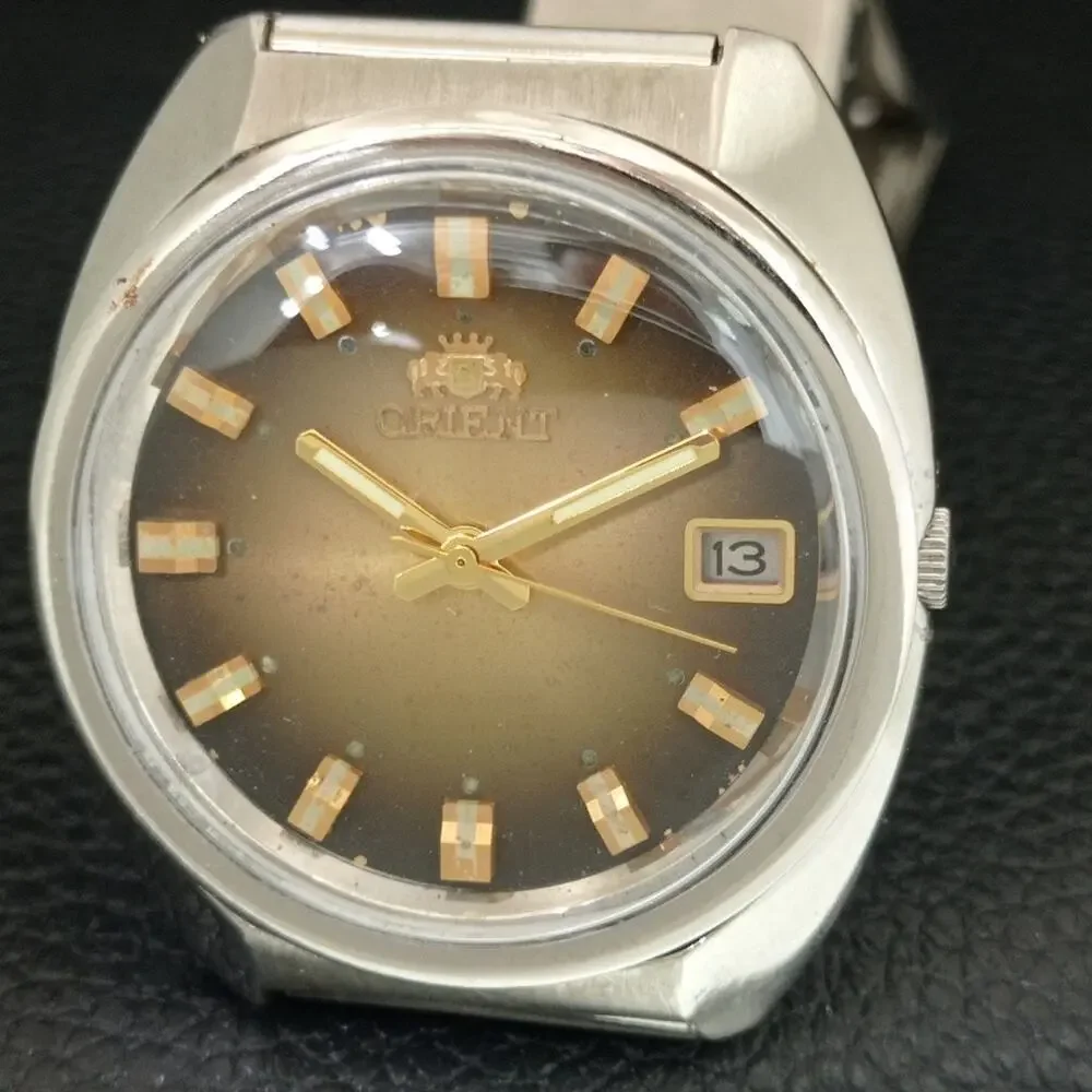 Vintage 1988 Orient Automatic Mens Silver Watch W/daydate & Gold accents